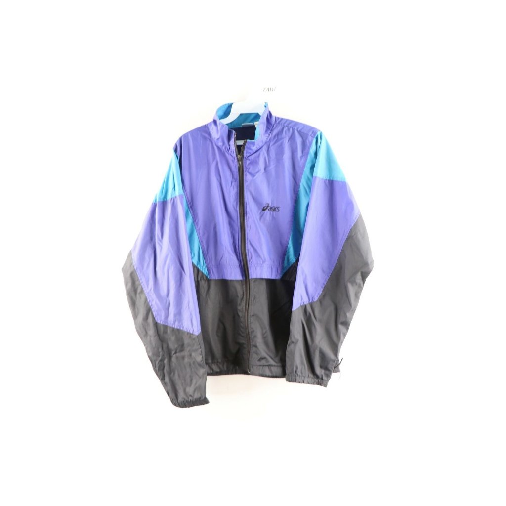 Vintage 90s Asics Womens Medium Spell Out Color Block Windbreaker Jacket Nylon
